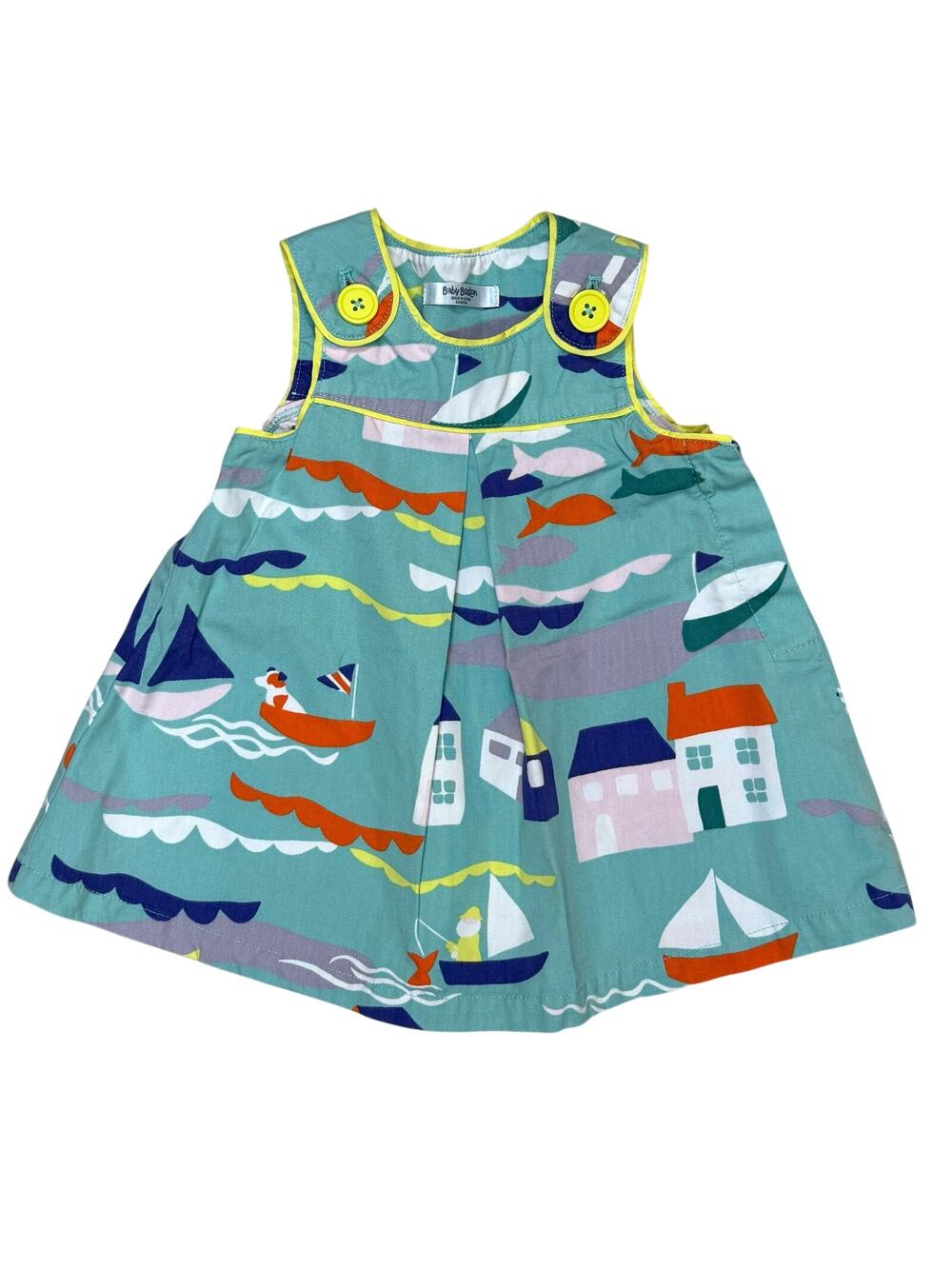 Baby Boden Summer Pinnie Dress w/Sailboats Girls Size 3-6 Mo
